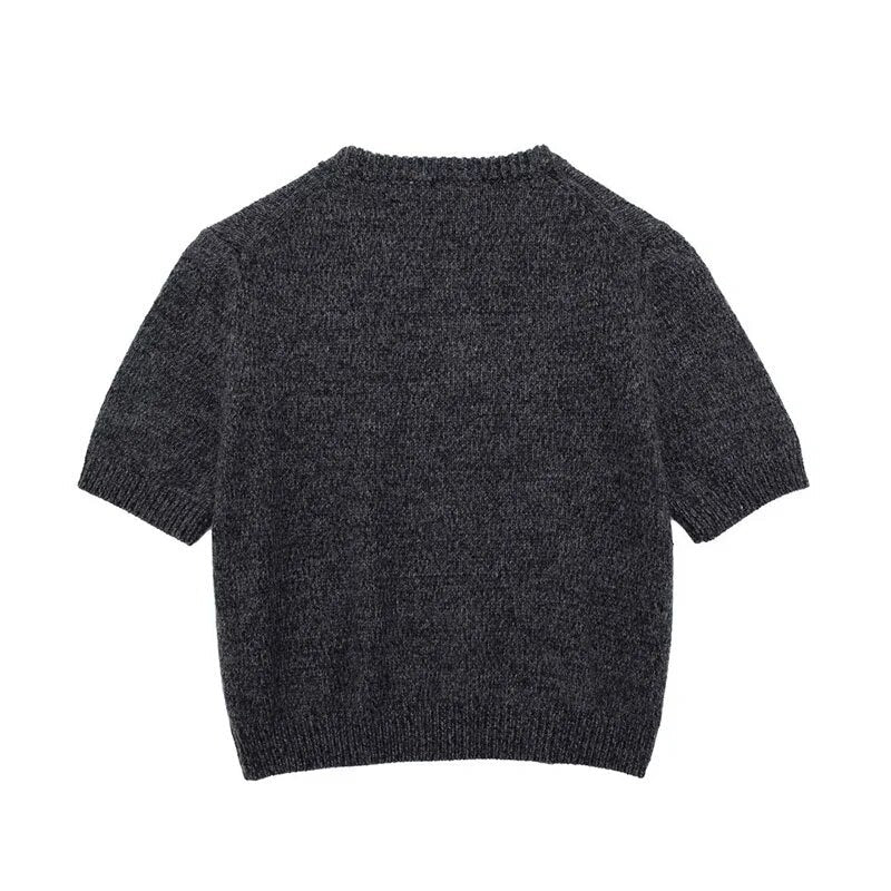 TEEK - Gray Cropped Knitted Sweater TOPS theteekdotcom   
