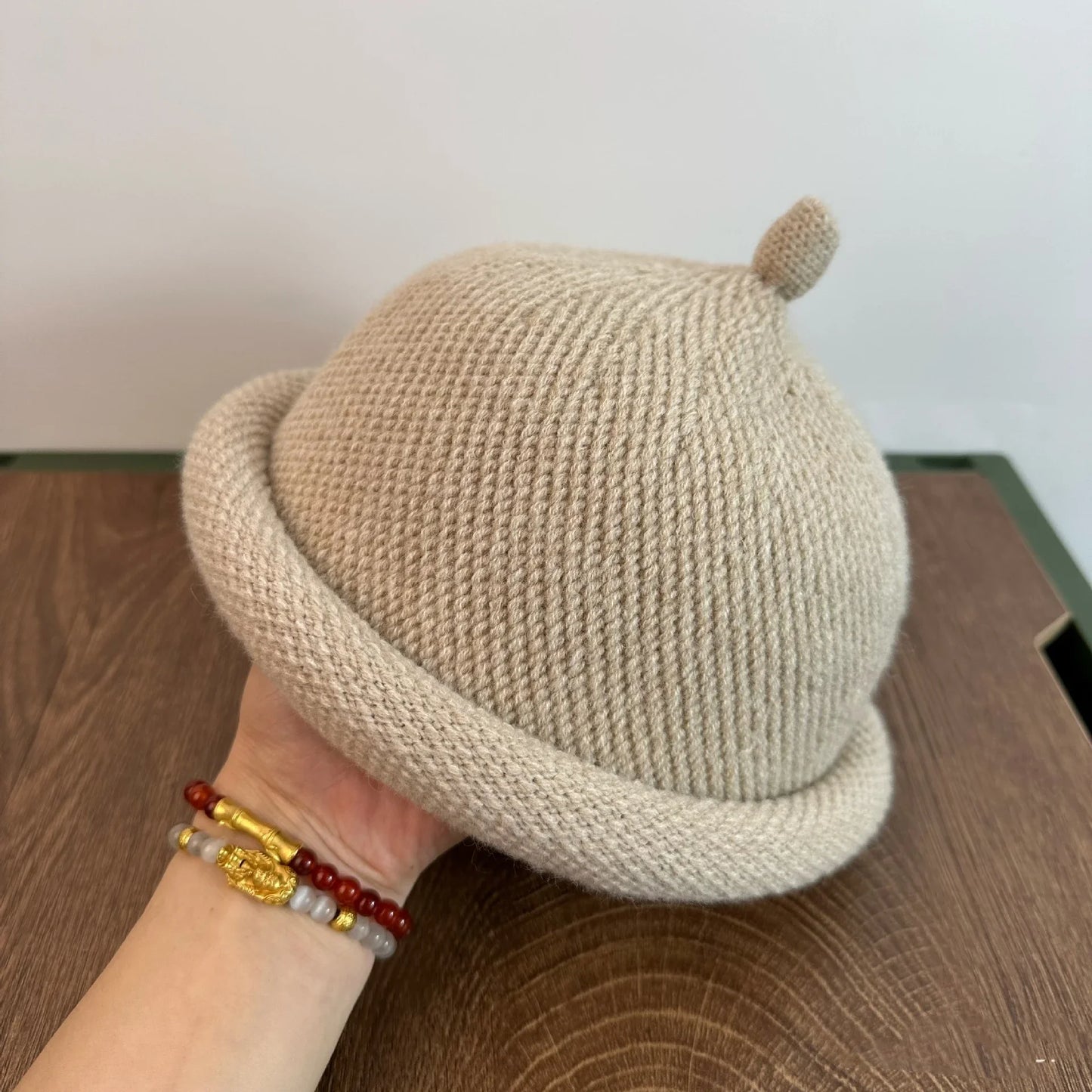 TEEK - Knitted Melon Beret Pacifier Cap HAT theteekdotcom Khaki 54-58cm