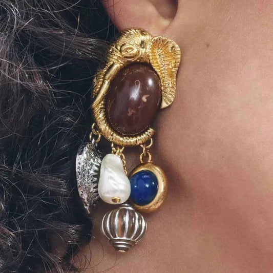 New ZAA Luxurious Animal Dangle Earrings, Vintage Resin Gemstone Earrings and Necklace Sets, Jewelry for Parties and Banquets TEEK