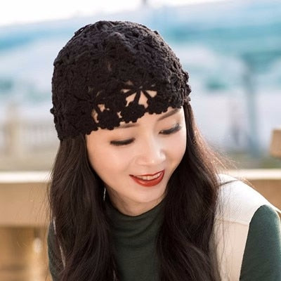 TEEK - Elegant Knitted Lace Hats HAT theteekdotcom Black hei-WXH 55-60cm head circumference 