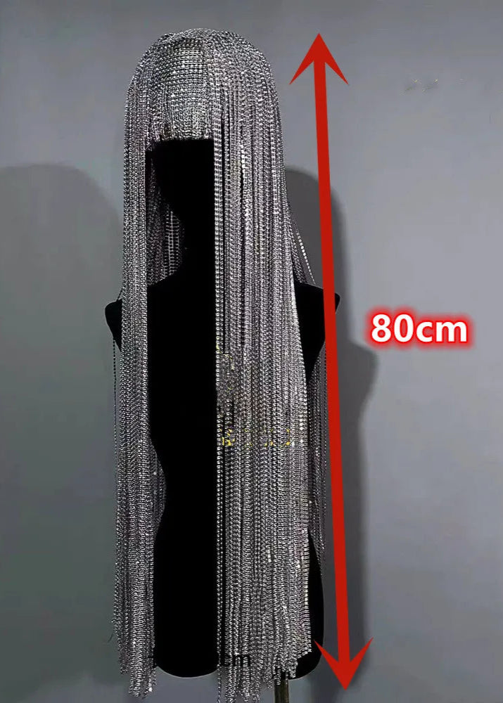 TEEK - Sparkly Tassel Chain Wig HAIR theteekdotcom Silver 80cm One Size