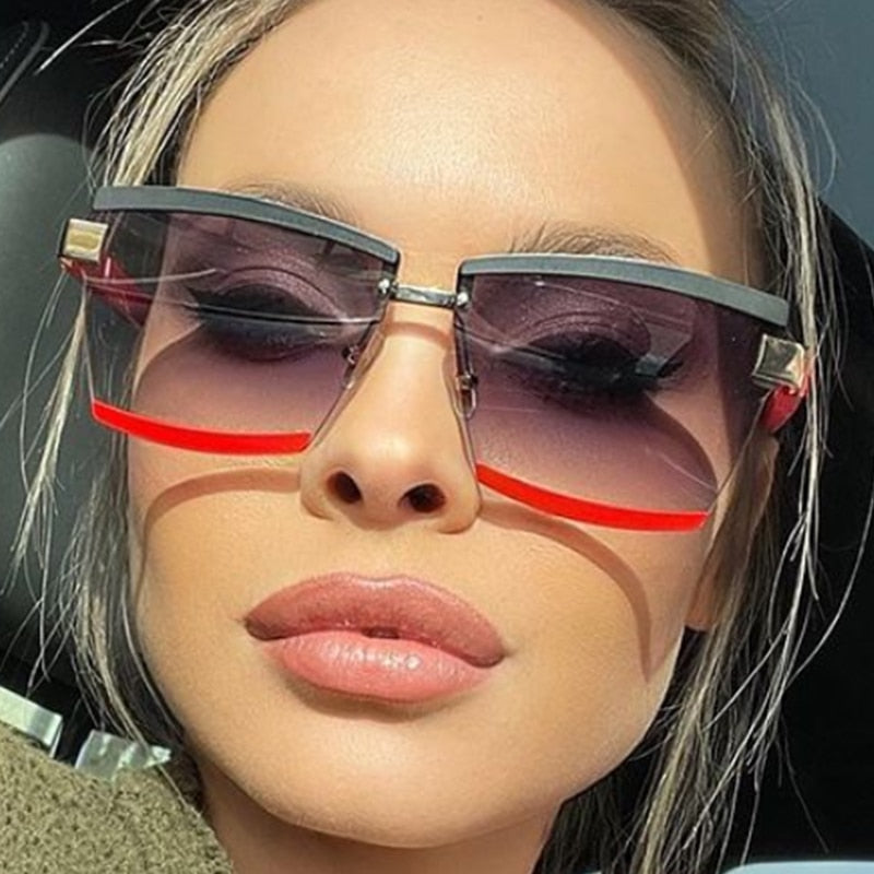 TEEK - Regal Rimless Detail Sunglasses EYEGLASSES theteekdotcom C2 black red grey  