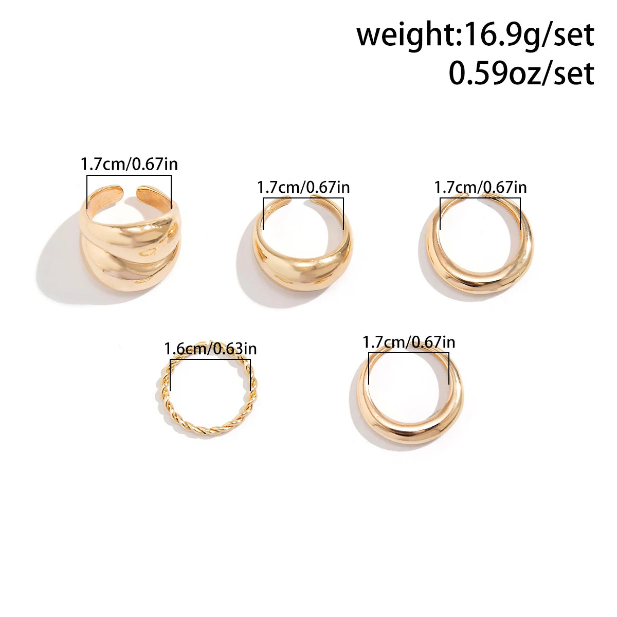 TEEK - 5 Piece Chunky Open Cuff Rings JEWELRY theteekdotcom   