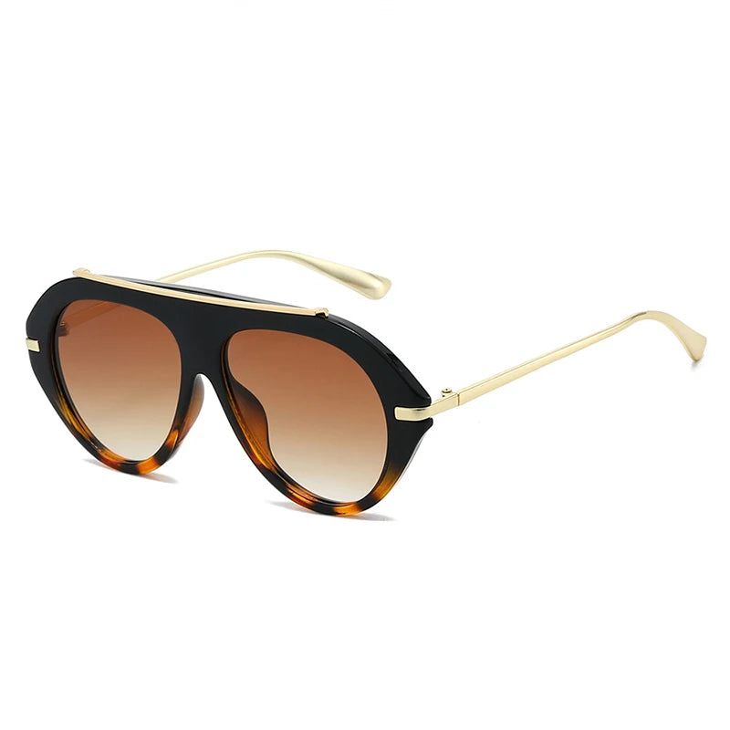 SO&EI Ins Popular Fashion Oversized Pilot Sunglasses Women Shades UV400 Retro Gradient Men Blue Green Sun Glasses TEEK Black Amber Tea As the picture