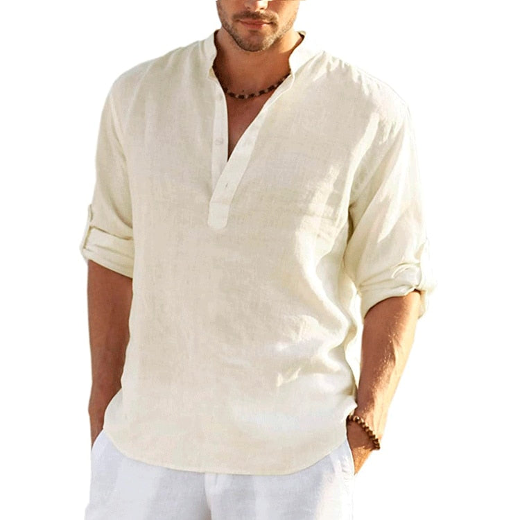 TEEK - Linen Long Sleeve Solid Loose Shirt TOPS theteekdotcom apricot US XXS | Label S 