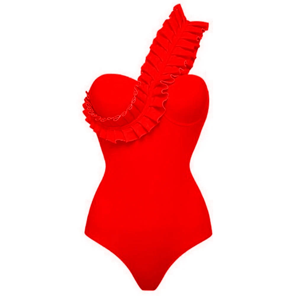 TEEK - Rippled Ruffle Fallen Shoulder Strap Swimsuit SWIMWEAR theteekdotcom CU22144R1 XL 