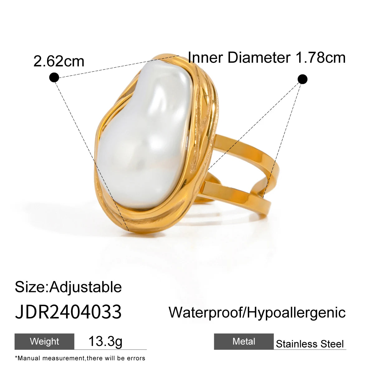 TEEK - Pearl Stainless Steel Gold Color Ring JEWELRY theteekdotcom JDR2404033  