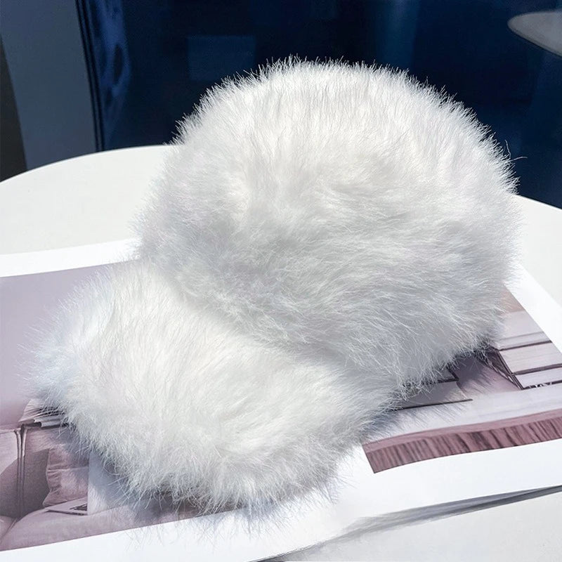 TEEK - Fur Warm Snow Faux Fox Fur Thick Baseball Hat HAT theteekdotcom White 56-58cm