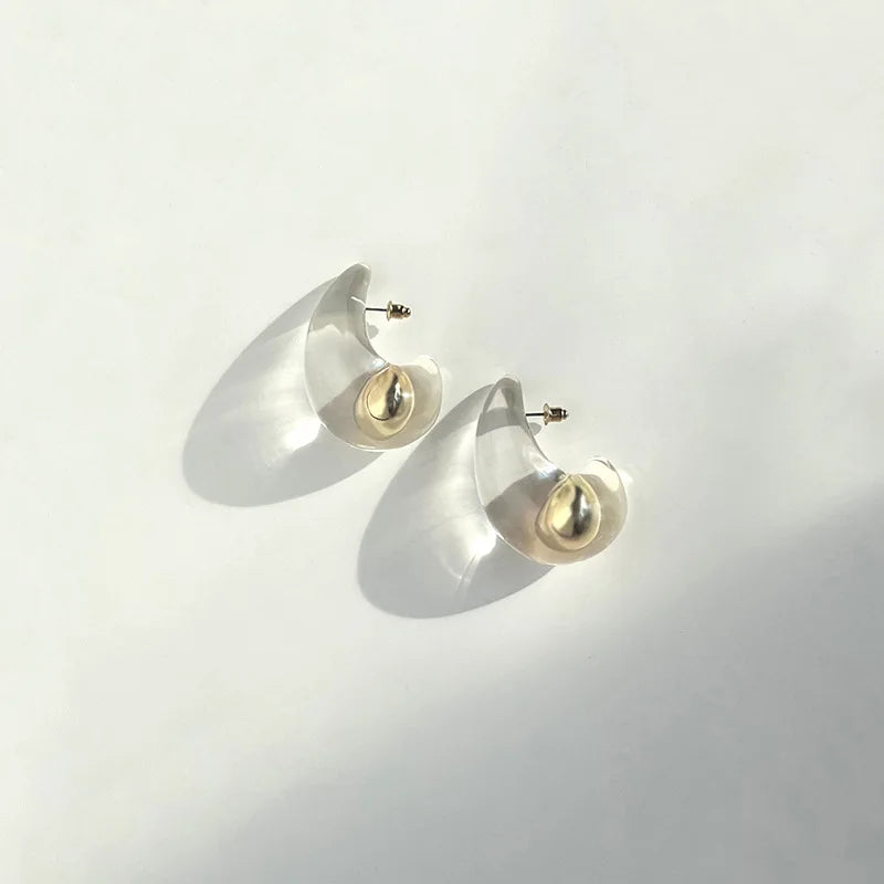 TEEK - Clear Metal Copper Ball Pearl Drop Earrings JEWELRY theteekdotcom Large Gold  
