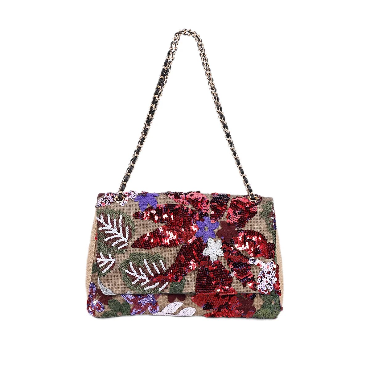 TEEK - Hand-made Embroidery Woven Floral Beaded Sequin Underarm Bag BAG theteekdotcom Wine Red  