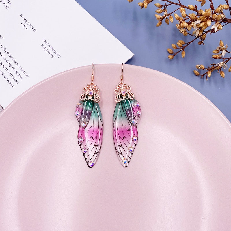 TEEK - Handmade Fairy Wing Earrings  theteekdotcom RoseGold-Pink Green  