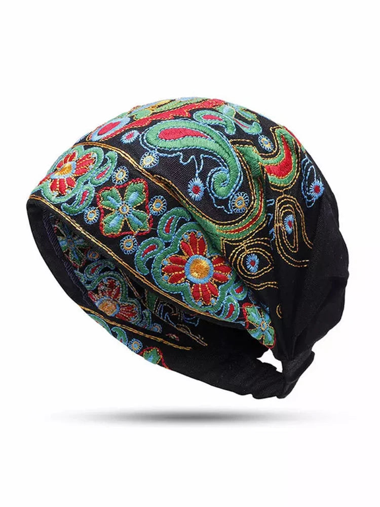 TEEK - Color Embroidered Floral Beanie Hat HAT theteekdotcom Black  