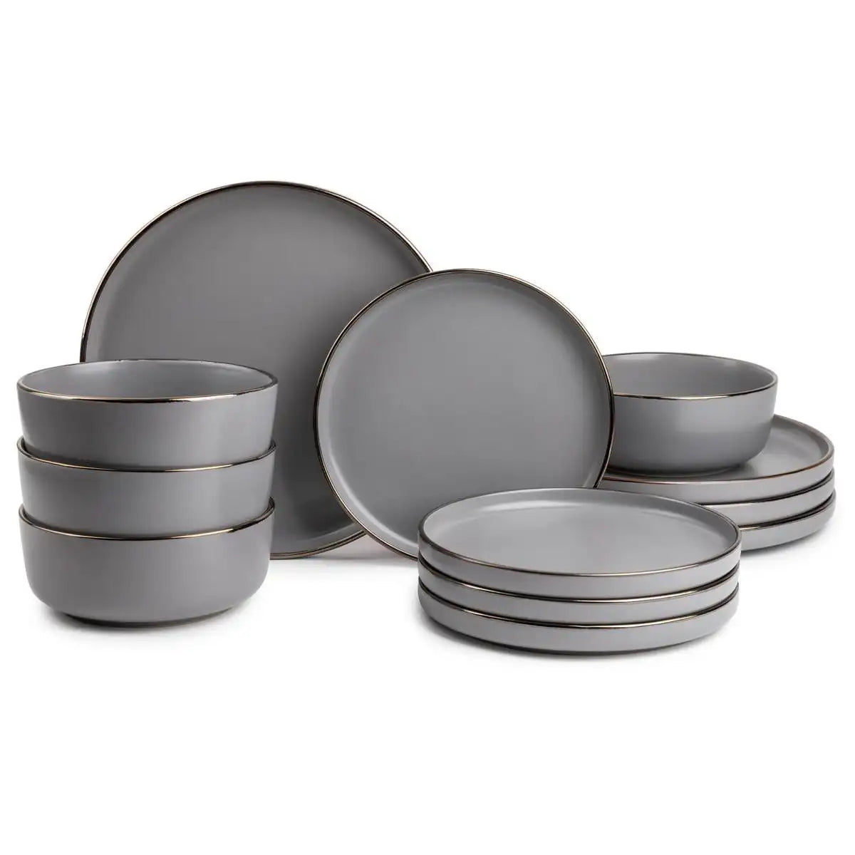 TEEK - Grey Dinnerware Ava Stoneware, 12 Piece Set SET theteekdotcom   