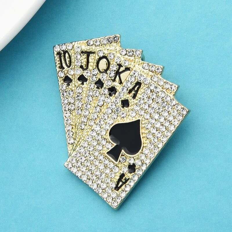 TEEK - Sparkling Full Crystal Poker Cards Brooch JEWELRY theteekdotcom Gold