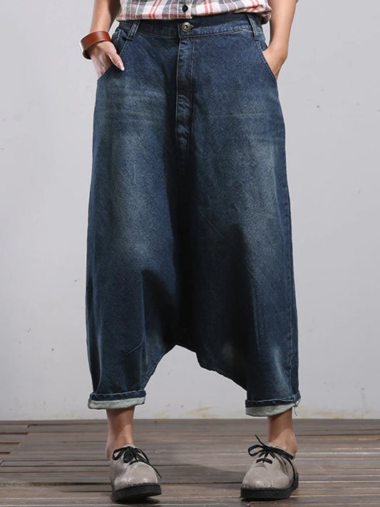 TEEK - Womens Blue Denim Harem Pants JEANS theteekdotcom One Size  