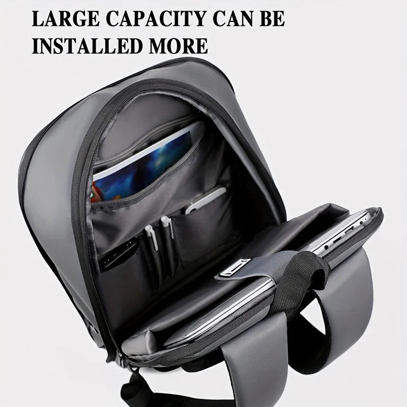 One men's plain business backpack with a luggage strap for commuting. TEEK
