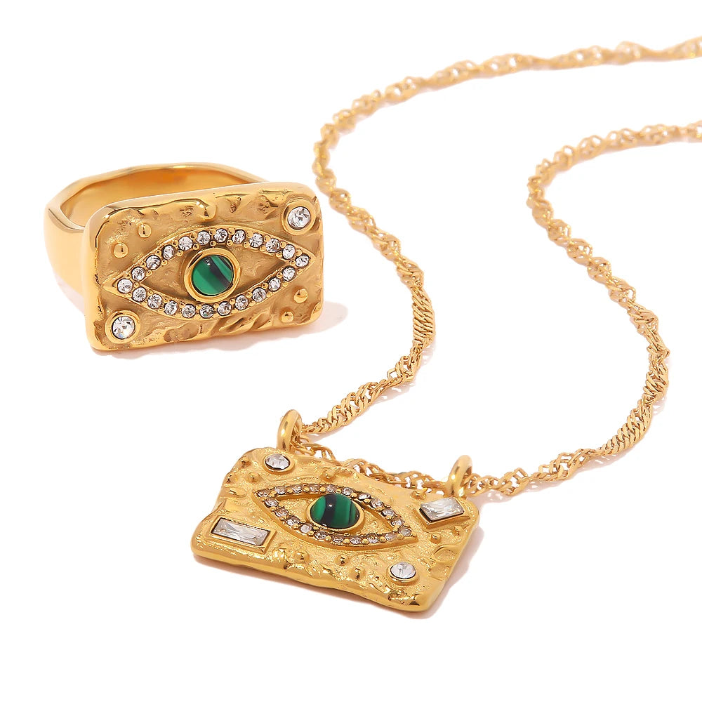 TEEK - 18K Gold Plated Stainless Steel Malachite Eye Jewelry JEWELRY theteekdotcom   