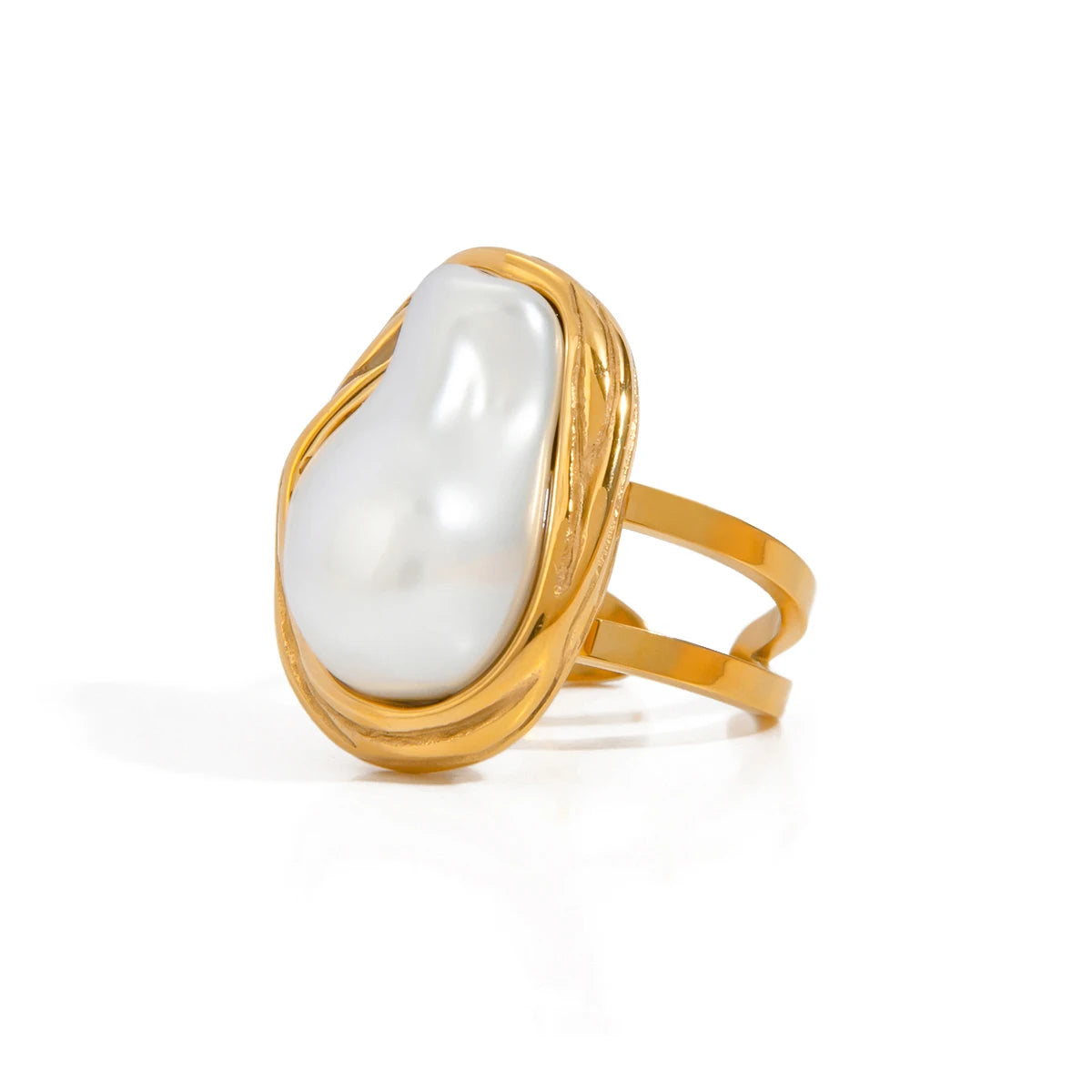 TEEK - Pearl Stainless Steel Gold Color Ring JEWELRY theteekdotcom   