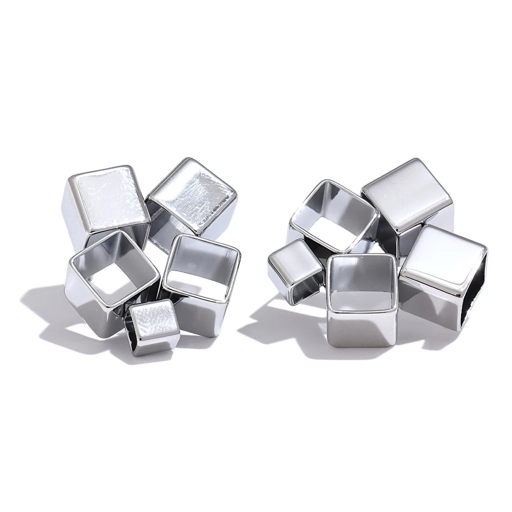 TEEK - Unique Creative Geometric Square Stud Earrings JEWELRY theteekdotcom YH2172A Platinum  