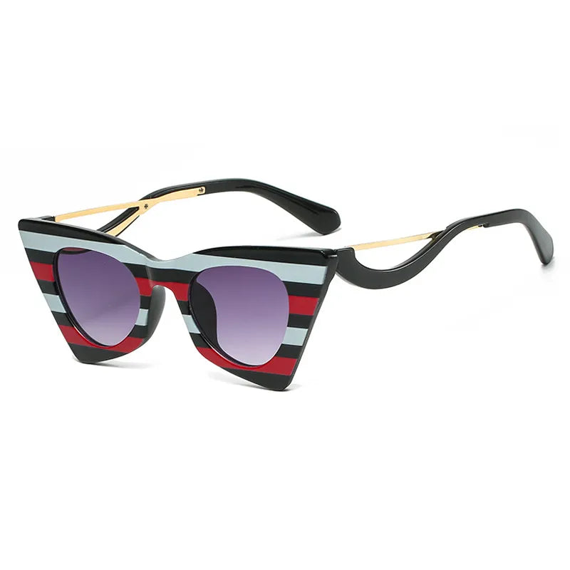 TEEK - Stripe Cat Eye Colorful Sunglasses EYEGLASSES theteekdotcom BlackRed-Gray  