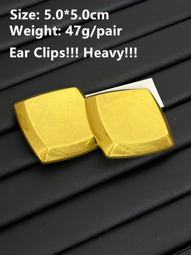 TEEK - Square Beveled Hollow Earrings JEWELRY theteekdotcom A Clip-on  