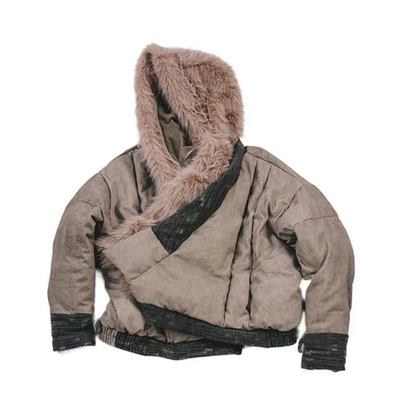 TEEK - Mens Techwear Detachable Fur Collar Robe Down Coat HK3367 JACKET theteekdotcom S