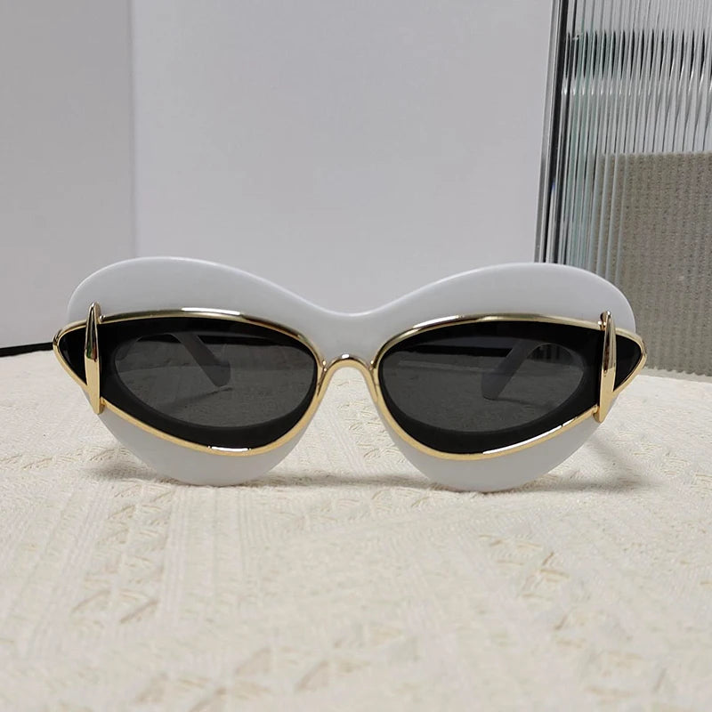 TEEK - Cat Eye Double Frame Sunglasses EYEGLASSES theteekdotcom C8 White Gray  
