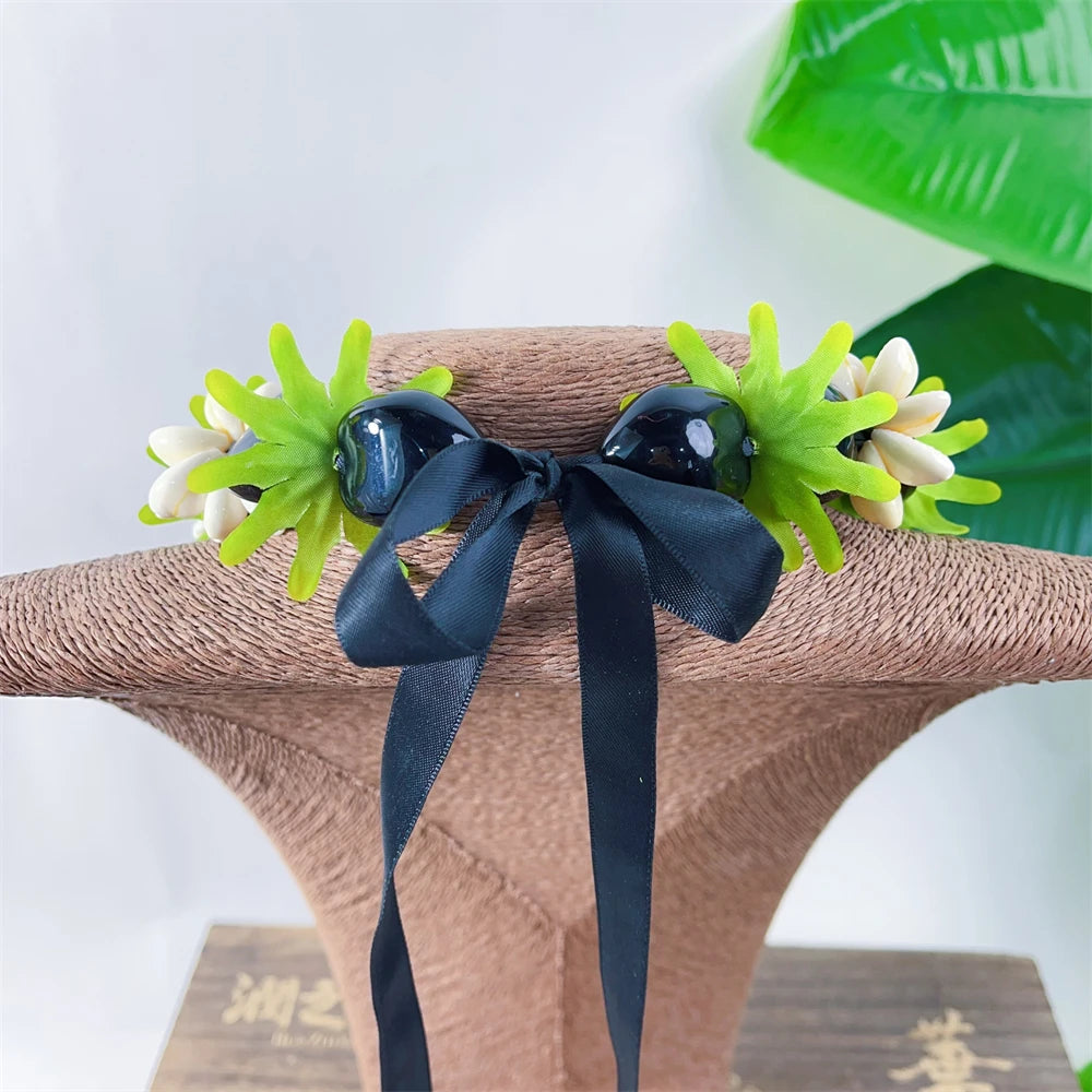TEEK - Kukui Nut Cowrie Shell Green Leaf Lei JEWELRY theteekdotcom   