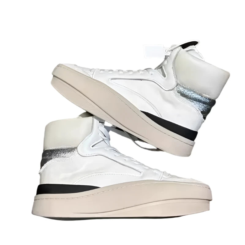 TEEK - Mens Spliced Canvas Genuine Leather High Top Sneakers SHOES theteekdotcom white 6 