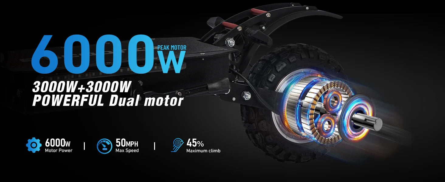 TEEK - Black 6000W High Power Adult Electric Scooter Foldable 60 Miles 50 Mph Fast Electric Scooter TRANSPORTATION theteekdotcom