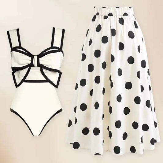 TEEK - Sweet Contrast Polka Dot Bow Bikini Swimwear SWIMWEAR theteekdotcom White-Set XL 