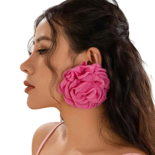 Salircon Exaggerated Large Rose Flower Earrings For Women 2024 Statement Pierced Stud Earrings Ladies Party Dinner Jewelry TEEK