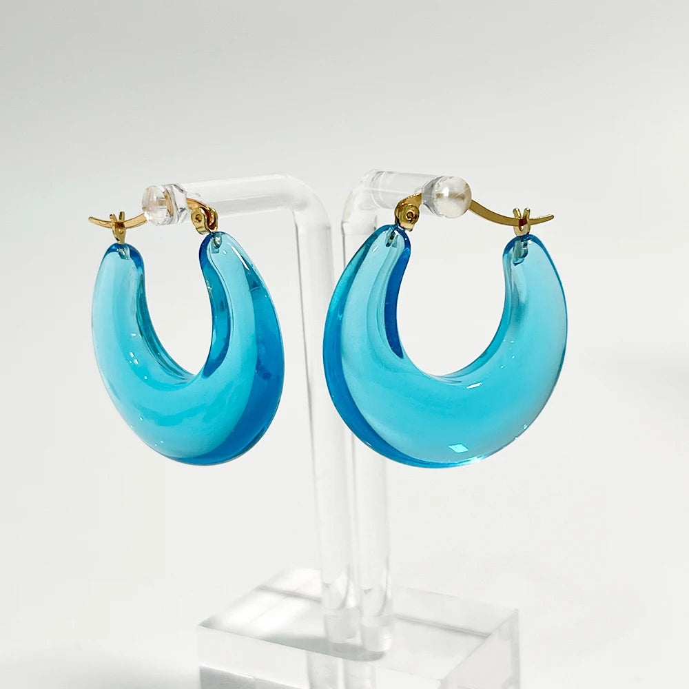 TEEK - Hard Gel Hoop Resin Earrings JEWELRY theteekdotcom Blue  