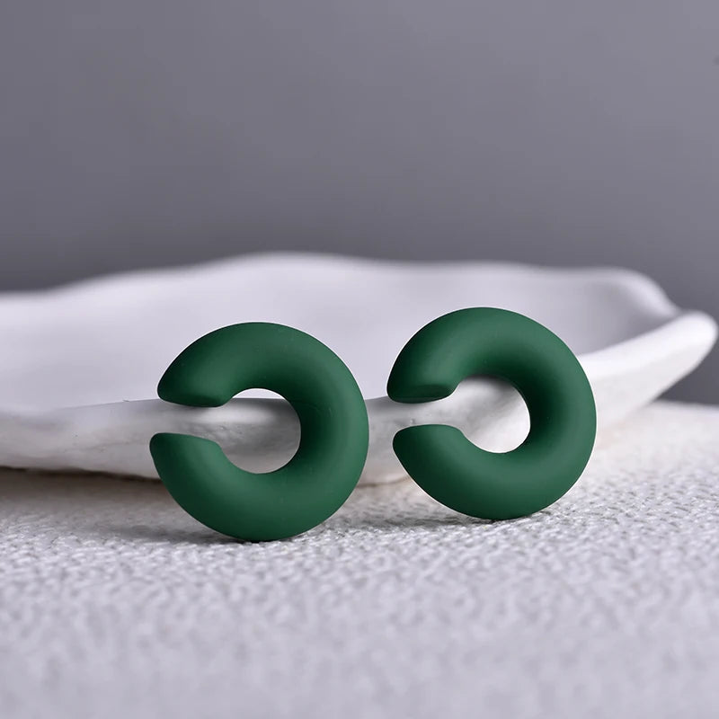 1 Pair Simple Round Circle Clip Earrings For Women C Shape Acrylic Red Blue Black Pink No Pierced Cartilage Lightweight Ear Cuff TEEK Green