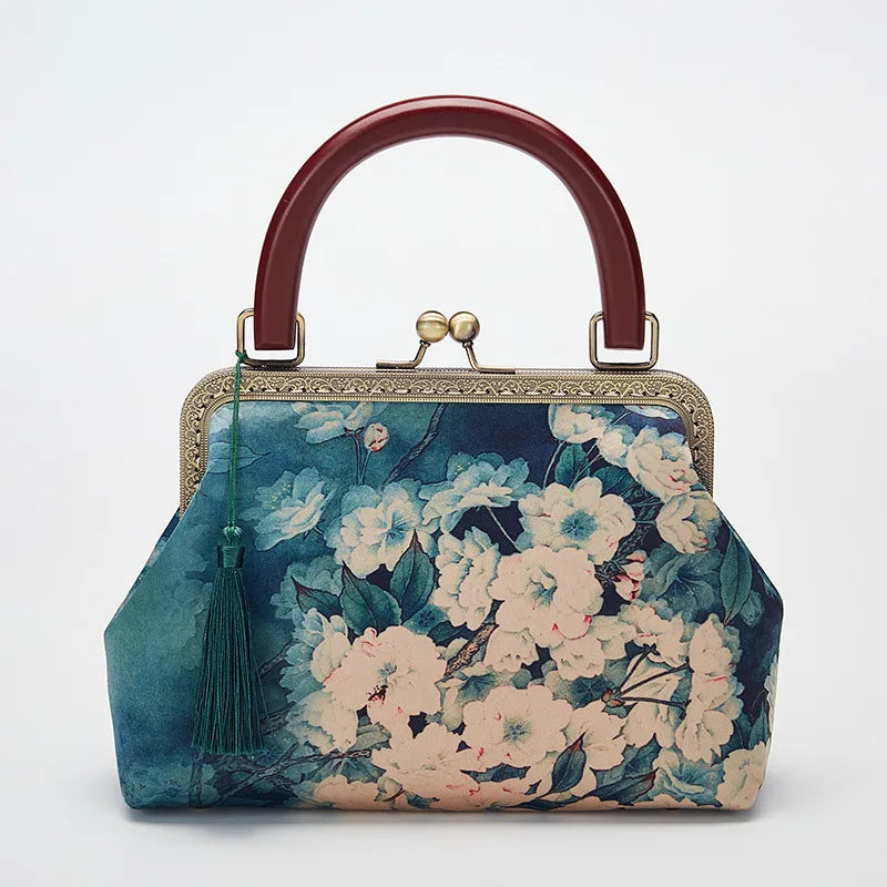 TEEK - Handmade Vintage Satin Floral Clasp Handbag BAG theteekdotcom green  
