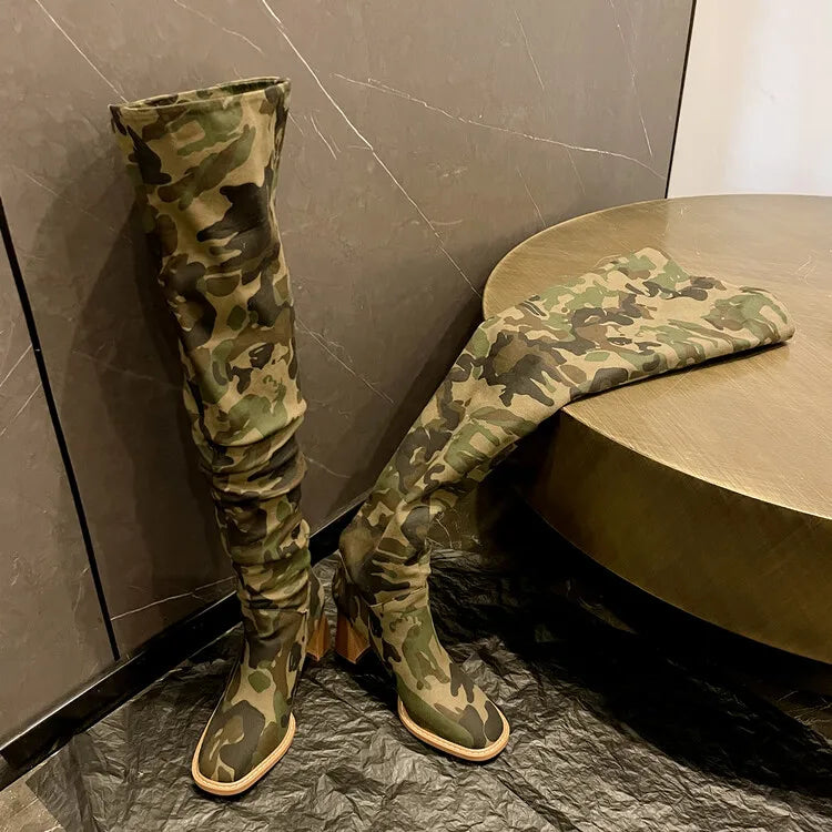 TEEK - Camouflage Denim Long Folding Boots SHOES theteekdotcom   