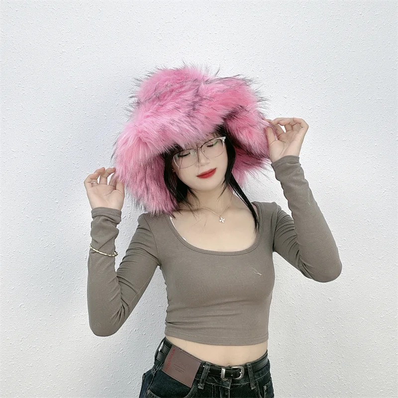 TEEK - Faux Fur Oversized Bucket Hat HAT theteekdotcom pink