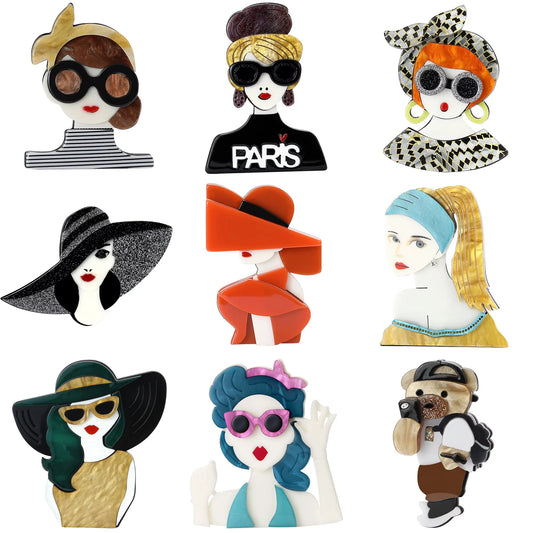 Elegant Acrylic Girls Brooches for Women Unisex Character Face Pins Office Party Funny Luxury Friend Gifts Jewelry Accessories TEEK