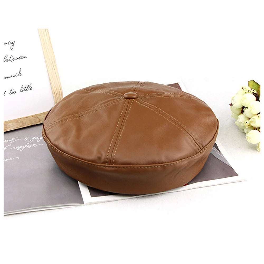 TEEK - Real Leather Beret Hat HAT theteekdotcom brown 22in/56cm