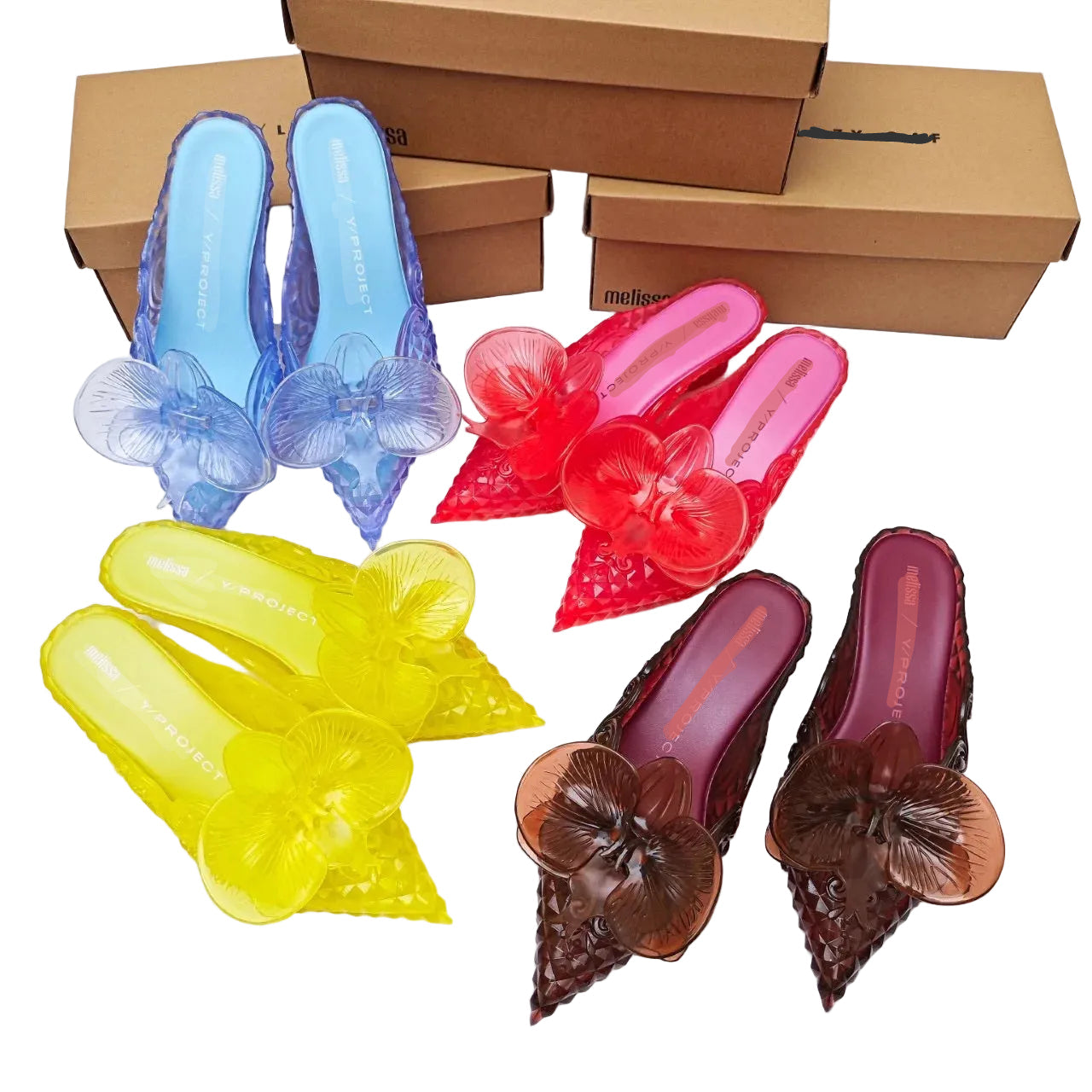 Design Big Butterfly Knot Melissa Women Flat Mules Sandals High Quality Cozy Patent Leather Pointed Toe Back Strap Shoes TEEK