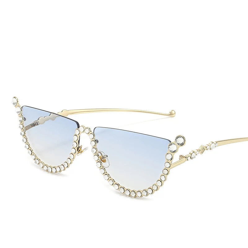 TEEK - Semi Framed Bejeweled Cat Eye Sunglasses EYEGLASSES theteekdotcom Blue