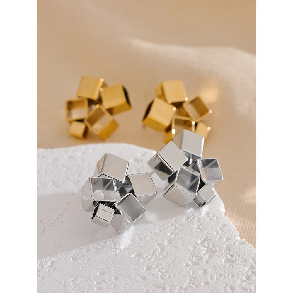 TEEK - Unique Creative Geometric Square Stud Earrings JEWELRY theteekdotcom   