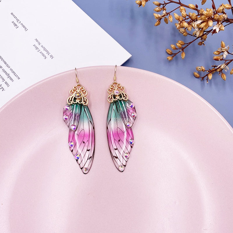 TEEK - Handmade Fairy Wing Earrings  theteekdotcom Gold-Pink Green  