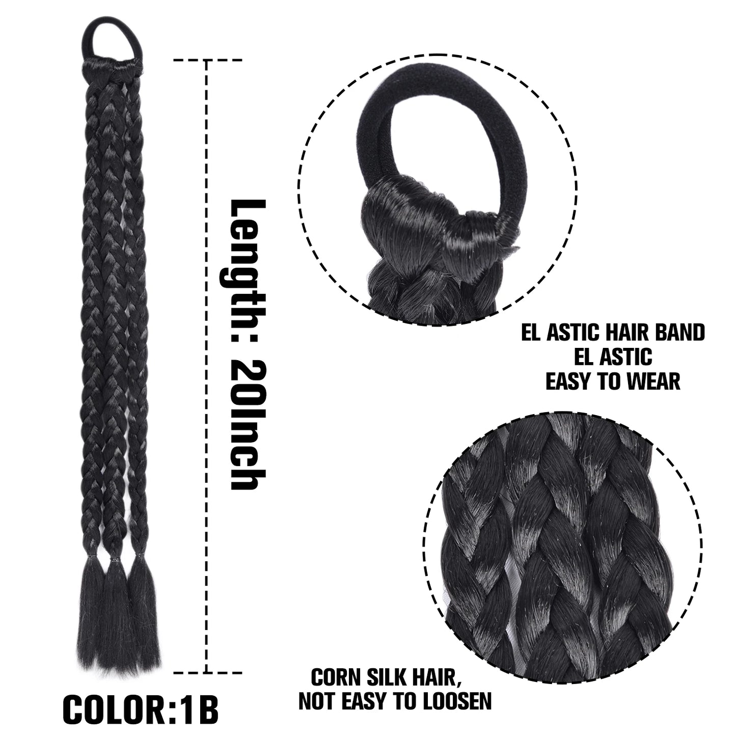 TEEK - 20 Inch Long Braided Synthetic PonytailHair Extension
