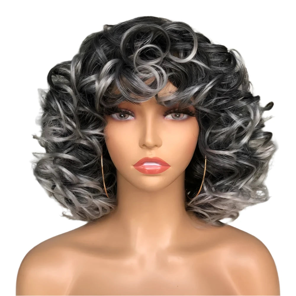 TEEK - Fluffy Short Hair Afro Bangs CurlyWig HAIR theteekdotcom 1B-0906 14inches 