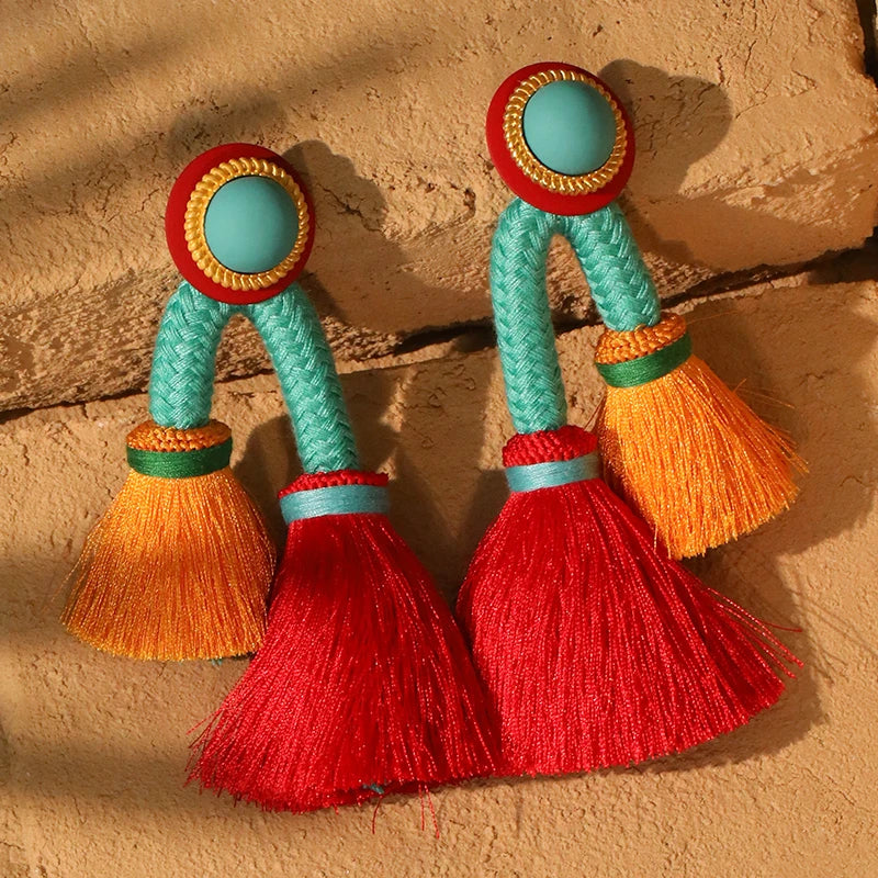 TEEK - Light Yellow Gold Boho Long Tassels Dangle Earrings