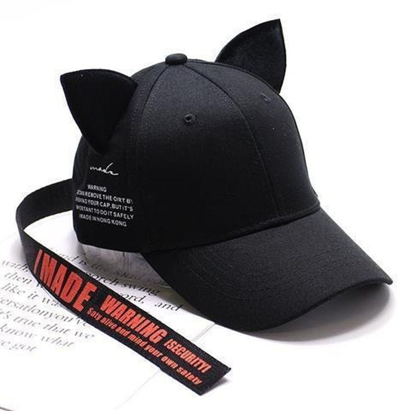 TEEK - Cat Earred Caps HAT theteekdotcom blackHR redW ear adjustable 