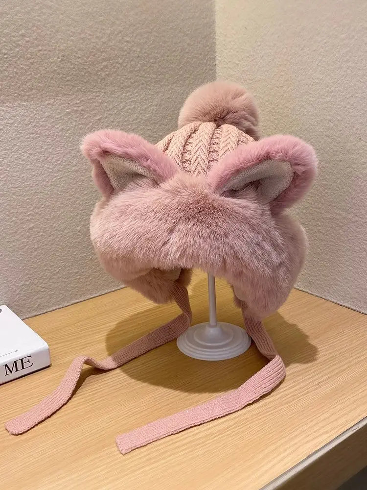 TEEK - Plush Ear Protection Baotou Hat HAT theteekdotcom Pink 22.4in Circumference 