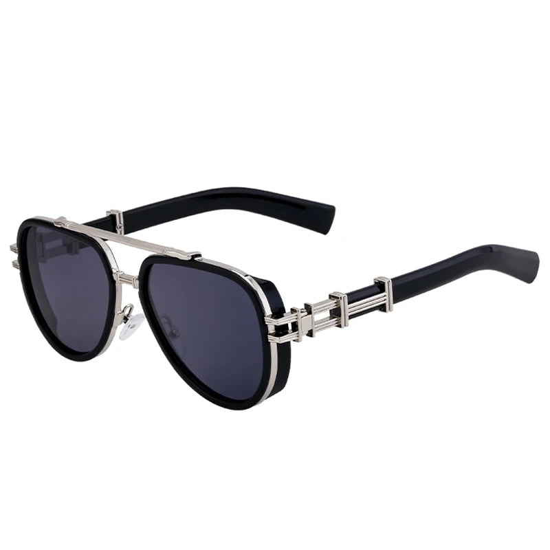 TEEK - Vintage Punk Oval Double Beam Sunglasses EYEGLASSES theteekdotcom C3 BlackSilverGray