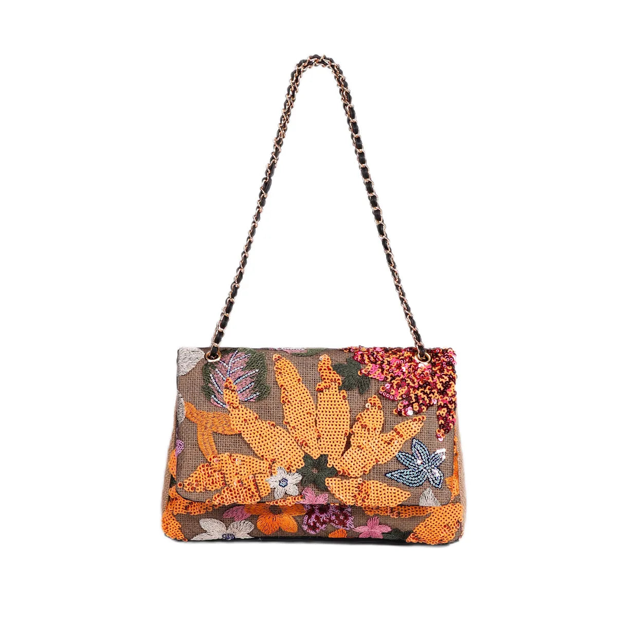 TEEK - Hand-made Embroidery Woven Floral Beaded Sequin Underarm Bag BAG theteekdotcom Orange  